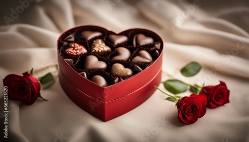 Heart-Shaped Box with Chocolates and Red Roses © Serkan Azeri