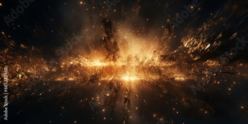 Captivating galactic burst made of glittering golden particles for a cosmic effect.
