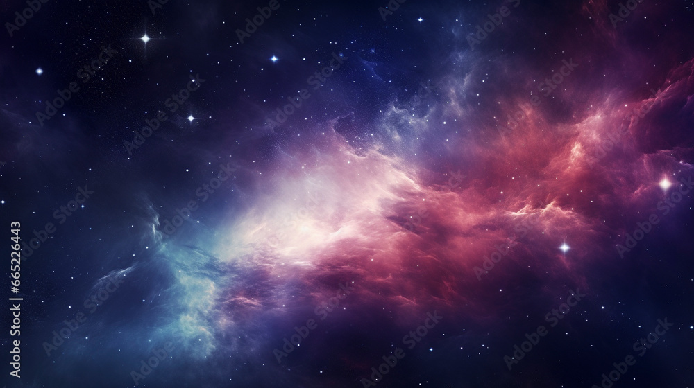 space galaxy background with nebula clouds and distant stars, purple and blue tones