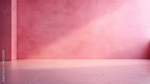 Interior mockup of a pink pastel painted empty room, with soft warm light coming in from a window, abstract background with room for copy. 