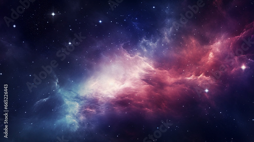 space galaxy background with nebula clouds and distant stars, purple and blue tones photo