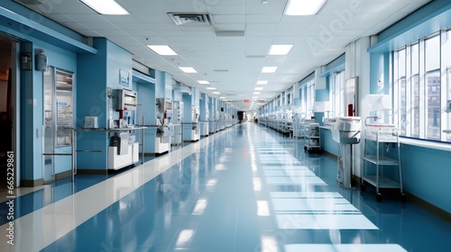 Hospital Corridor: Brightly Lit, Hygienic, and Organized