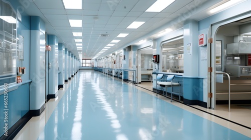 Hospital Corridor: Brightly Lit, Hygienic, and Organized