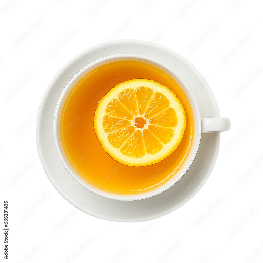 cup of lemon tea top view isolated on white background, ai generated