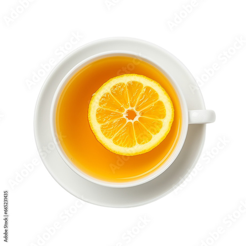 cup of lemon tea top view isolated on white background, ai generated