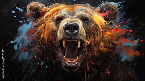 Colorful painting of a bear with creative abstract elements as background © loran4a