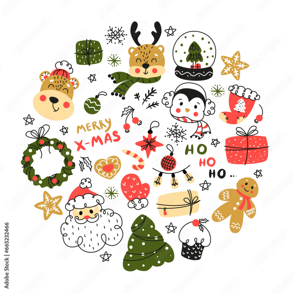 Christmas set with Santa, deer, gingerbread, Christmas elements for decoration, christmas doodle set, merry christmas doodle, christmas theme, christmas doodles, new year, santa claus, bear in hat Christmas set with Santa, deer, gingerbread, Christmas elements for decoration, christmas doodle set, merry christmas doodle, christmas theme, christmas doodles, new year, santa claus, bear in hat