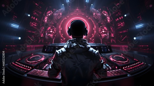 Pulsating Rhythms: Virtual DJ on Futuristic Neon-Lit Stage