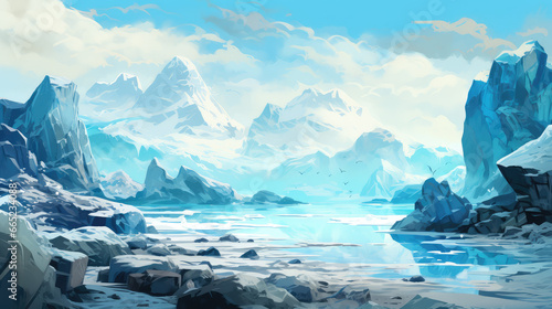 Illustration of beautiful glacier mountain peaks © evening_tao