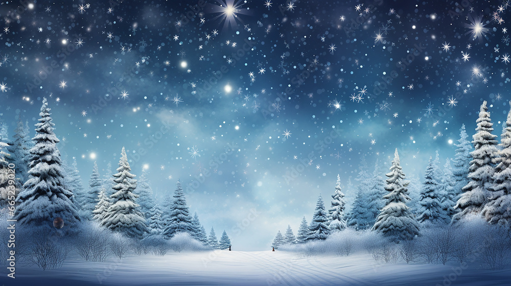 Fototapeta premium Snowing in the pines, illustration