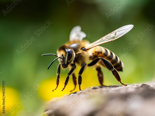 AI generated illustration of a bee perched on a rocky surface © Wirestock