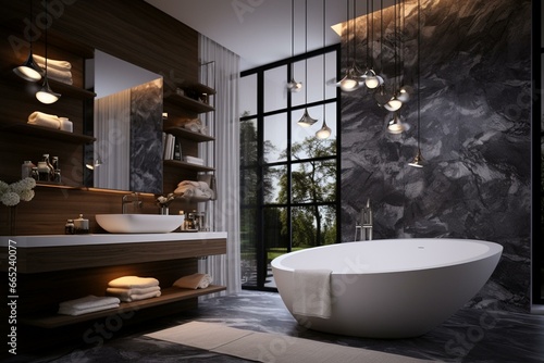 a stylish bathroom with modern and elegant design. Generative AI