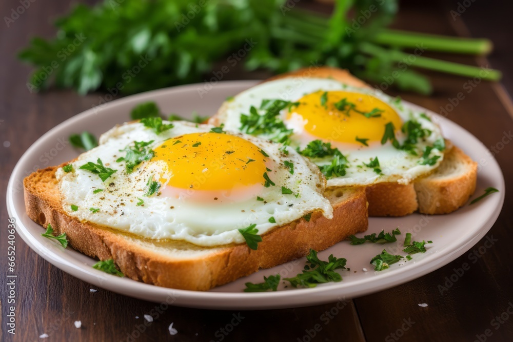 Fried eggs for breakfast. Background with selective focus and copy space Fried eggs for breakfast. Background with selective focus and copy space
