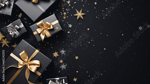 Flat lay Christmas and New Year holiday black background 
