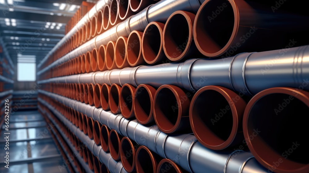 Some steel pipe raw materials are neatly stacked in the factory warehouse Some steel pipe raw materials are neatly stacked in the factory warehouse