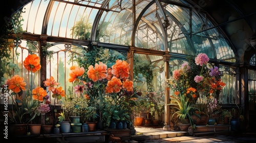 A beautiful greenhouse full of blooming flowers. 
