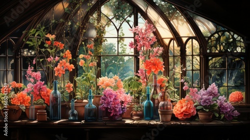 A beautiful greenhouse full of blooming flowers. 