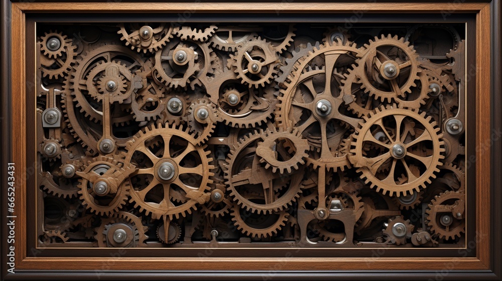 A 3D frame with interlocking gears and cogs, a mechanical marvel. A 3D frame with interlocking gears and cogs, a mechanical marvel.