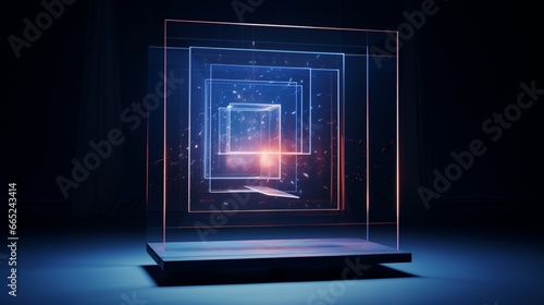 A 3D frame with holographic elements that seem to float in the air. photo