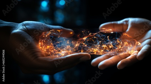 A hand holding digital energy. Generative AI. 