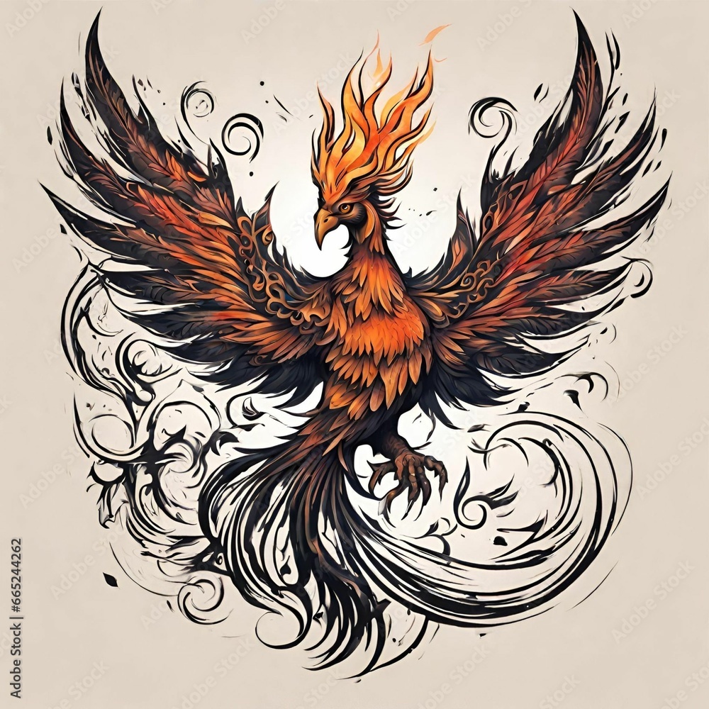 Fototapeta premium ave fenix en llamas