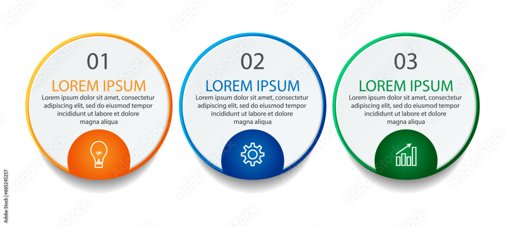 Three step infographic, simple design, lines, colors, icons, 3 parts, suitable for your business presentation Three step infographic, simple design, lines, colors, icons, 3 parts, suitable for your business presentation