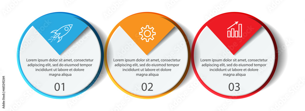 Three step infographic, simple design, lines, colors, icons, 3 parts, suitable for your business presentation Three step infographic, simple design, lines, colors, icons, 3 parts, suitable for your business presentation