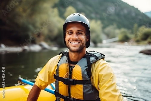man on a river rafting adventure