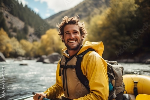 man on a river rafting adventure photo