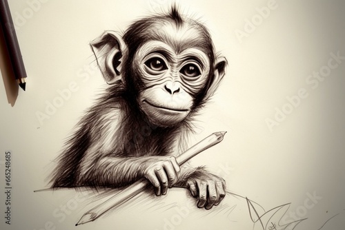 cute monkey drawing. Generative AI