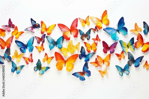 Vibrant butterflies on white background. Generative AI