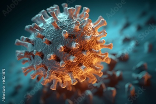 Medical illustration of coronavirus COVID-19 under microscope. Generative AI