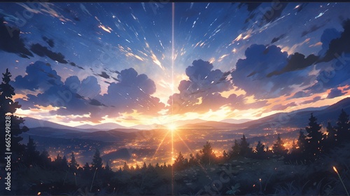 ［AI生成画像］日没の大空、森林3 © 孝広 河野