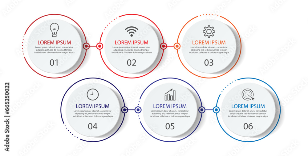 six step infographic design, simple design, lines, colors, icons, 6 parts, suitable for your business presentation six step infographic design, simple design, lines, colors, icons, 6 parts, suitable for your business presentation