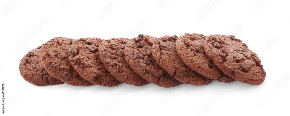 Delicious chocolate chip cookies isolated on white Delicious chocolate chip cookies isolated on white