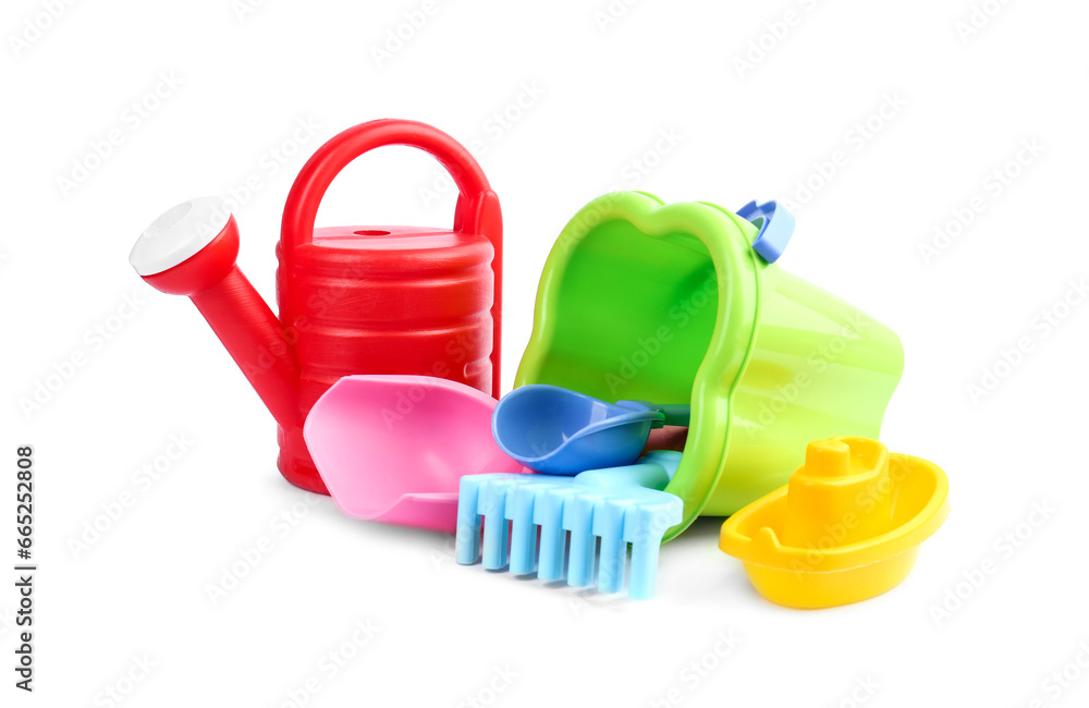 Set of children's plastic toys isolated on white Set of children's plastic toys isolated on white