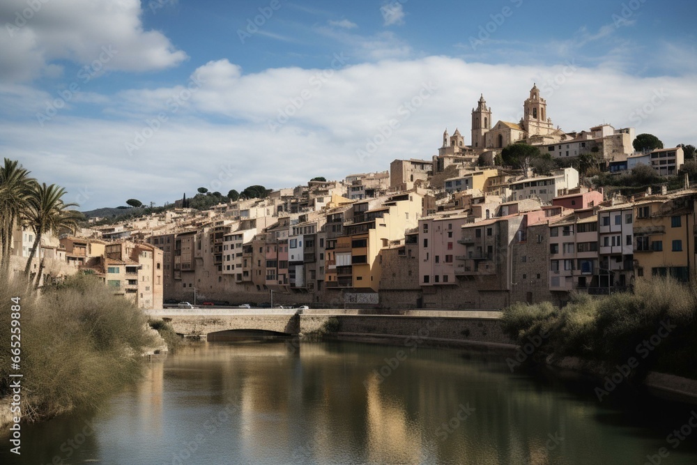 The Spanish town of San Andrés de la Barca in Catalonia region against a backdrop image. Generative AI