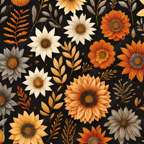 Warm Fall Flowers Black Background Vector