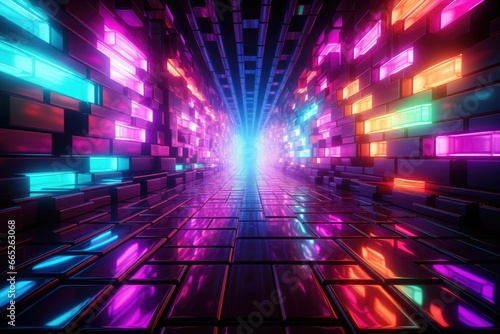 Radiant neon grid, 80s retro virtual reality.