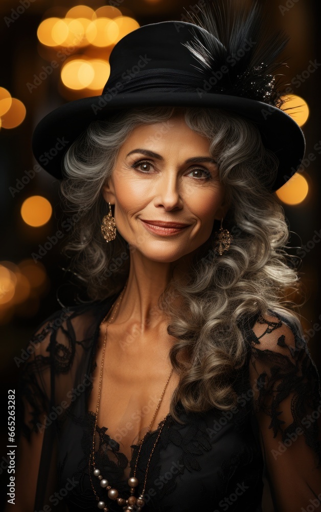 Graceful elderly woman adorned in elegant attire, lost in the enchantment of twinkling festive lights.
Graceful elderly woman adorned in elegant attire, lost in the enchantment of twinkling festive lights.