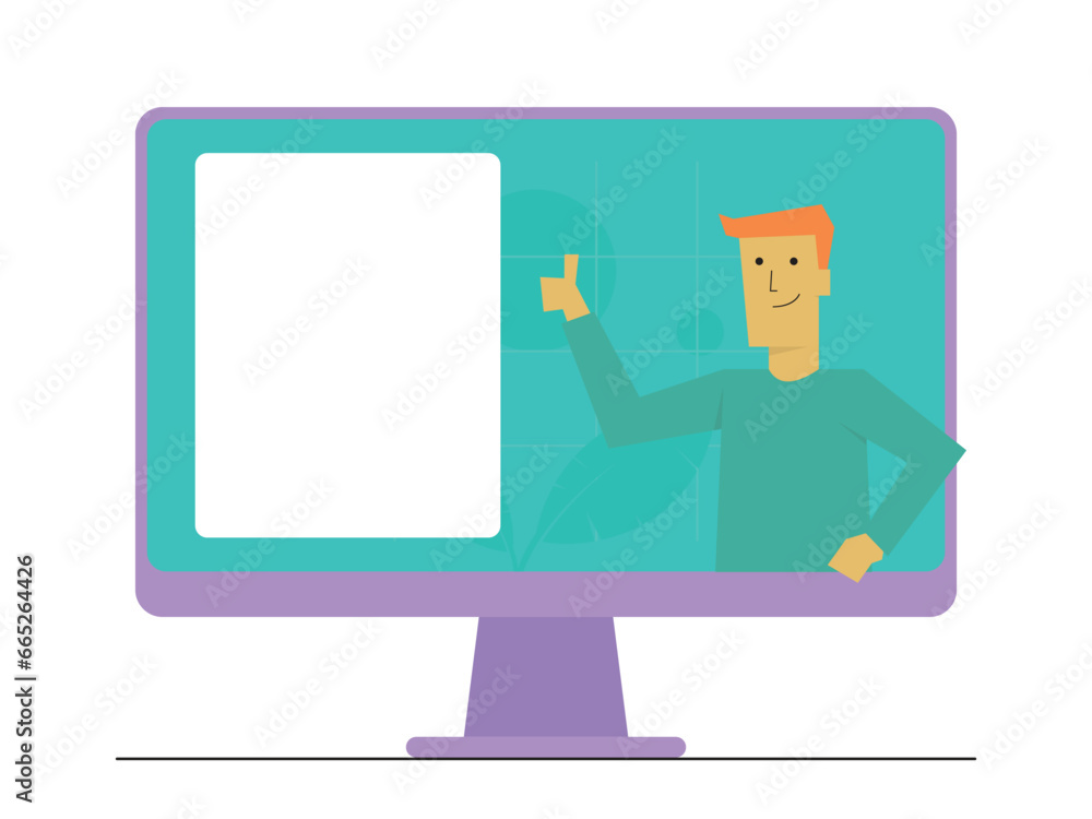 someone who is explaining via computer. flat illustration. thumbs up someone who is explaining via computer. flat illustration. thumbs up