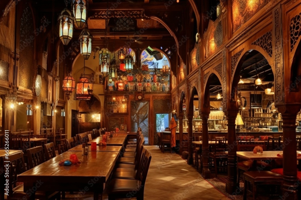 Traditional Arabic-style restaurant in Dubai's old cultural district. Generative AI