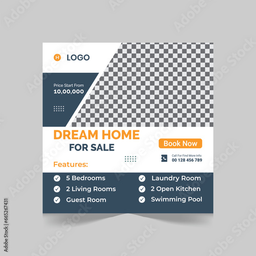 Real Estate social media post design for square web banner design template.