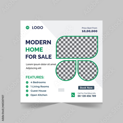 Real Estate social media post design for square web banner design template.