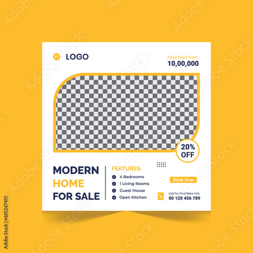Real Estate social media post design for square web banner design template.