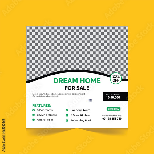 Real Estate social media post design for square web banner design template.