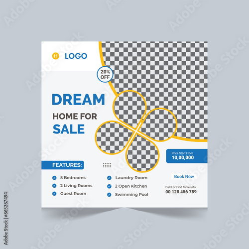 Real Estate social media post design for square web banner design template.