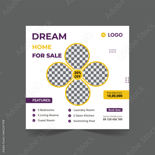 Real Estate social media post design for square web banner design template.