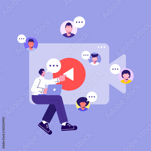 Videoconferencing and online meeting workspace concept, businesspeople having conference meeting or discussing during video call webinar online communication