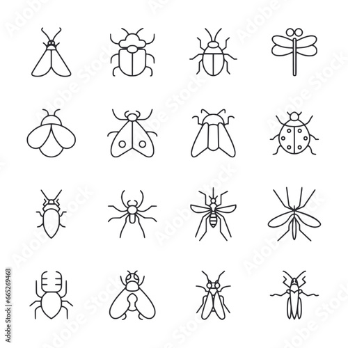 Set of bug and insect icon for web app simple line design